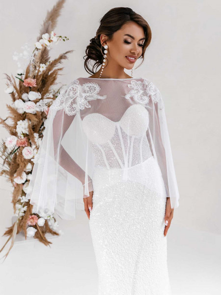 Krótka ślubna etola narzutka tiulowa ROSTI - biała