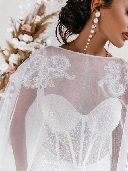 Krótka ślubna etola narzutka tiulowa ROSTI - biała 2