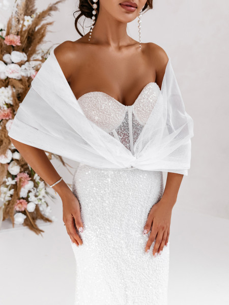 Tiulowa ślubna etola bolerko BELYNDA - biała 2