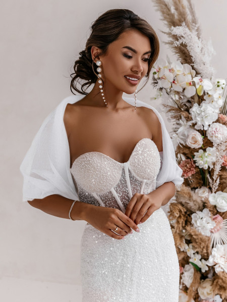 Przekładana tiulowa ślubna etola bolerko ADELLE - biała 2