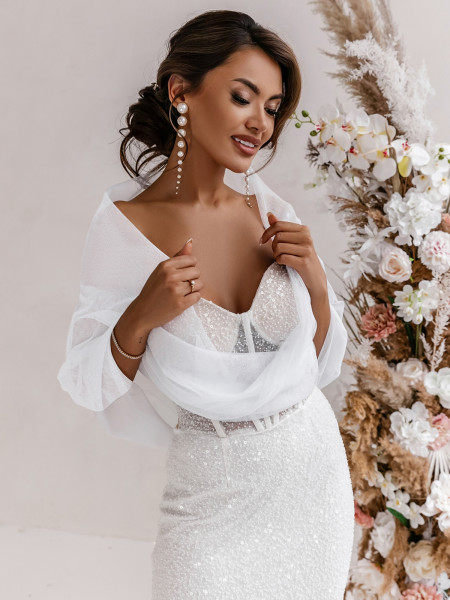 Przekładana tiulowa ślubna etola bolerko ADELLE - biała