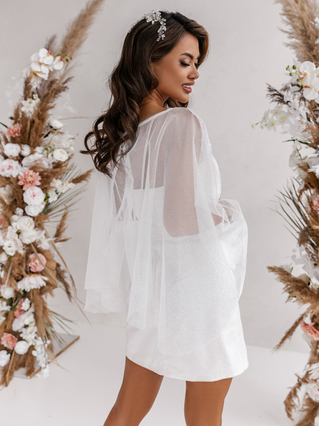 Krótka ślubna tiulowa etola z brokatem ALAIN - biała 2