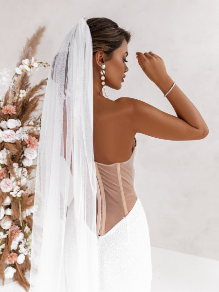 Długi ślubny tiulowy welon BELLE - biała 2