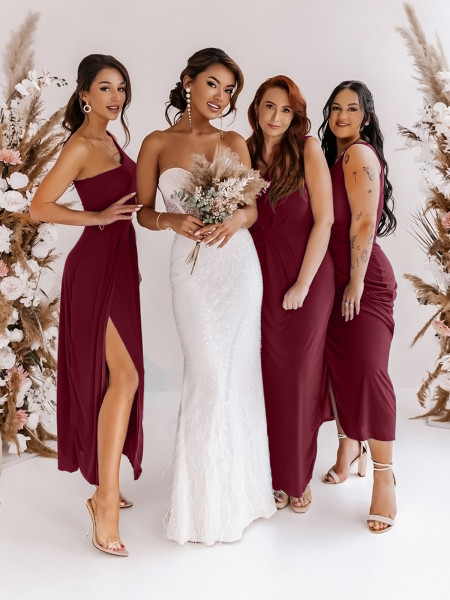 Sukienka maxi na jedno ramię BLANKA - bordowa 2