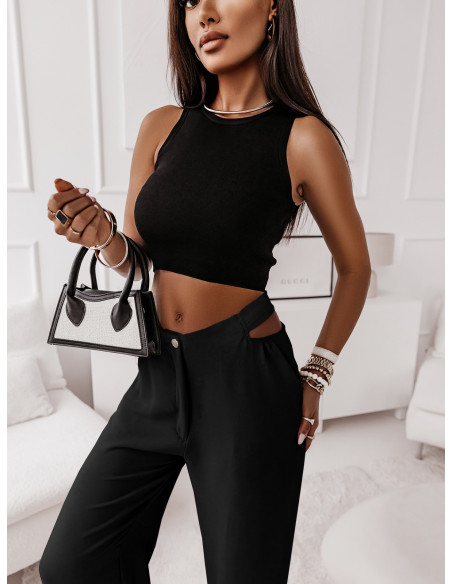 Stylowe szerokie spodnie z wycięciami DRAGO - czarne