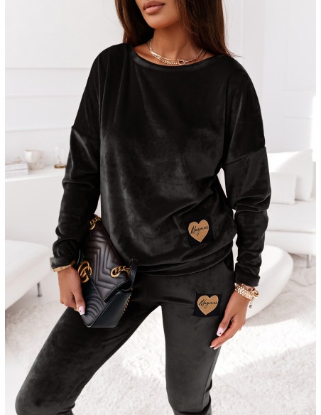 Welurowy dres z aplikacją bluza + spodnie KINAY - czarny