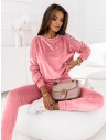 Welurowy dres z perłami bluza + spodnie - ADNA - pudrowy róż