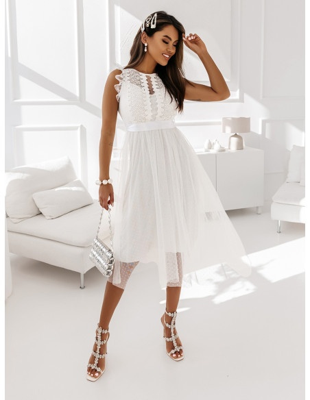 Sukienka tiulowa z falbanami WENDY - biała