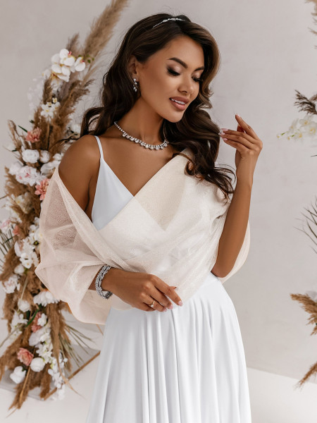 Przekładana tiulowa ślubna etola z brokatem ADETA - złota