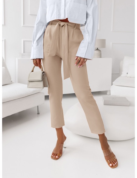 Eleganckie spodnie cygaretki ALUMA - beżowe