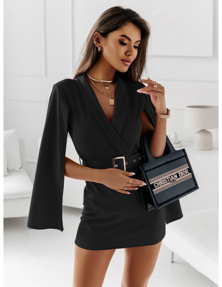 Elegancka sukienka z rozciętymi rękawami - DENISE - czarna
