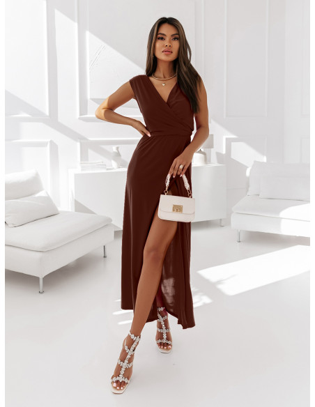 Kobieca sukienka maxi AFRODYTA - czekoladowa