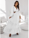 Sukienka maxi z wycięciami i falbanami ALJANA - biała