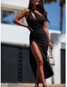 Elegancka midi sukienka na jedno ramię ATHENA - czarna