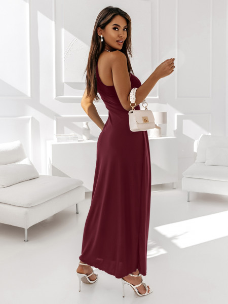 Sukienka maxi na jedno ramię BLANKA - bordowa 2