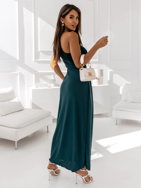 Sukienka maxi na jedno ramię BLANKA - butelkowa zieleń 2