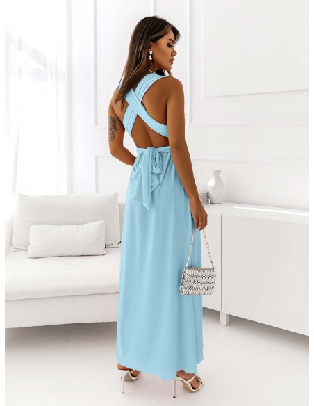 Sukienka maxi wiązana na wiele sposobów - ELSA - błękitna