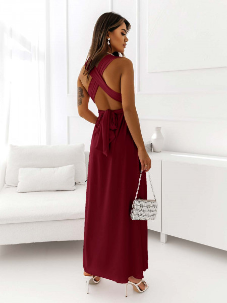 Sukienka maxi wiązana na wiele sposobów - ELSA - bordowa 2