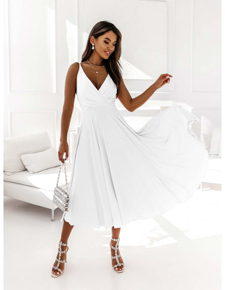 Sukienka midi na ramiączkach AGNES - biała
