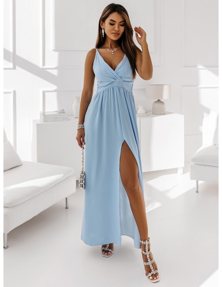 Maxi sukienka z rozcięciem - LEIA - błękitna