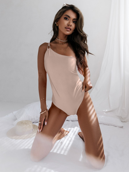 Jednoczęściowy strój kąpielowy na jedno ramię - CARMEN - beżowy