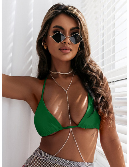 Góra stroju kąpielowego trójkątne bikini DONA - butelkowa zieleń