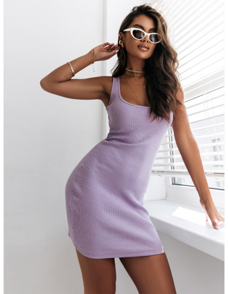 Bawełniana prążkowana sukienka PRIMARY - liliowa