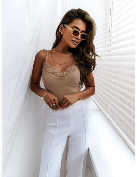 Bawełniana bluzka na wąskich ramiączkach GIULIA - beżowa