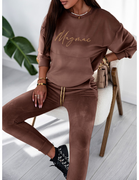 Welurowy dres spodnie + bluza BELLUS - czekoladowy