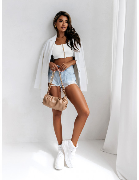 Bawełniany crop top zapinany na zamek RINO - biały