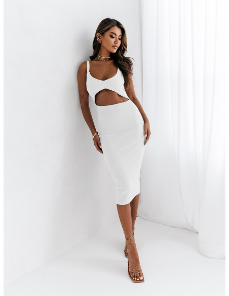 Midi sukienka z wycięciem w talii MALTA - biała