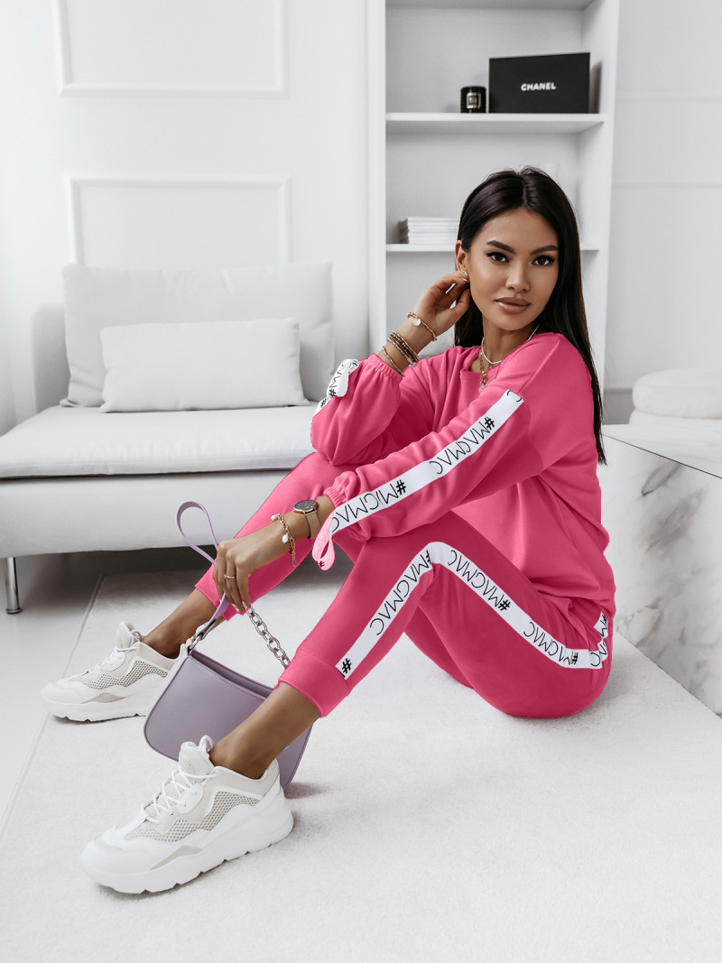 Welurowy komplet bluza+spodnie WALIA - fuksjowy