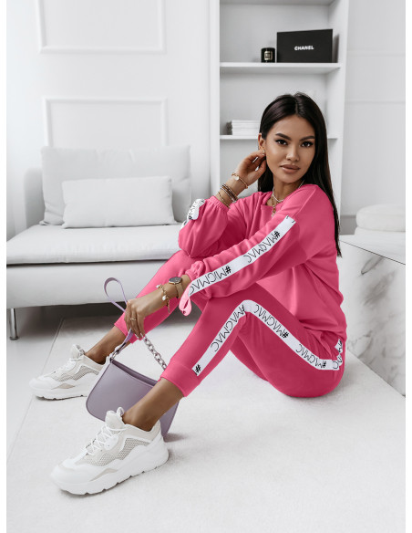 Welurowy komplet bluza+spodnie WALIA - fuksjowy