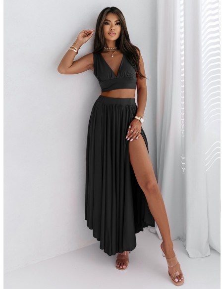Komplet crop top i maxi spódnica DUO - czarny