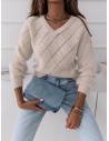 Ażurowy sweter w romby ROSA - beżowy