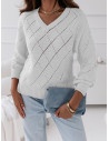 Ażurowy sweter w romby ROSA - biały