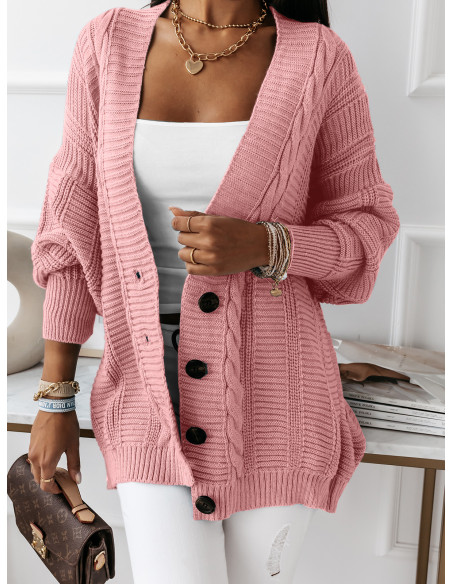 Sweter kardigan z guzikami HELLO - pudrowy róż