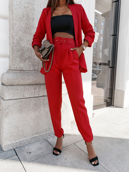 Modny garnitur marynarka i spodnie NAJAT - czerwony 2