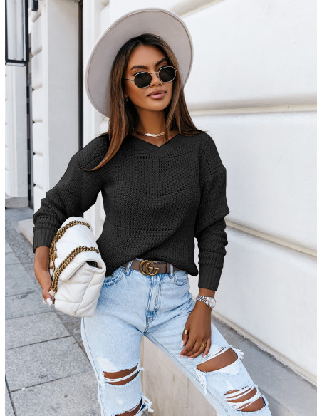 Sweter z dekoltem w serek VUNNA - czarny