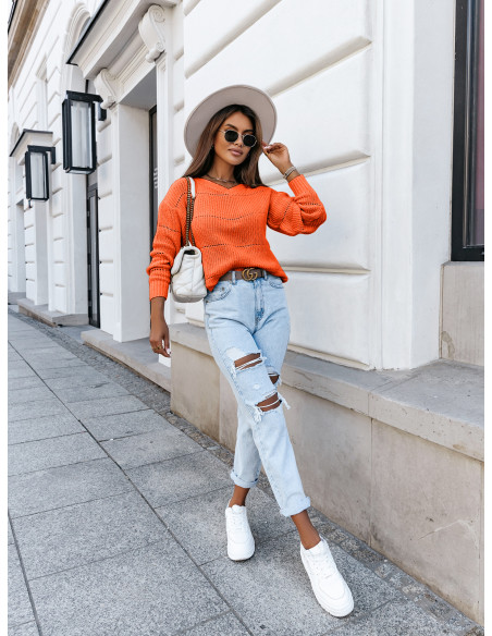 Sweter z dekoltem w serek VUNNA - orange