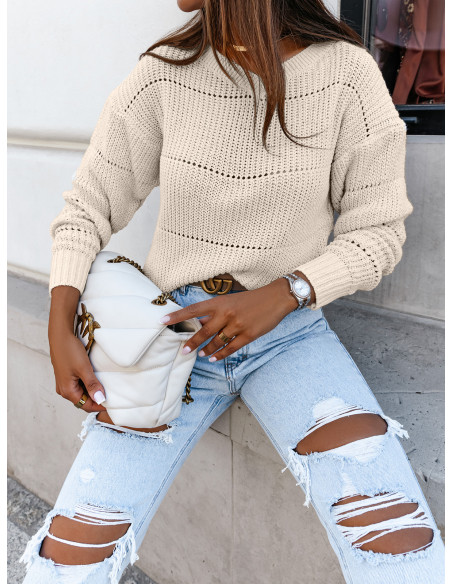 Sweter z dekoltem w serek VUNNA - beżowy