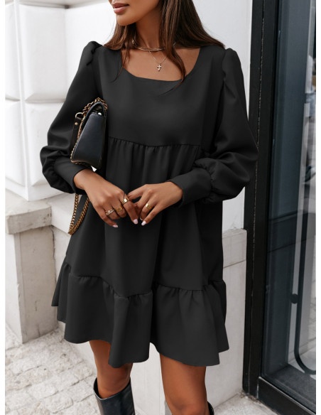 Trapezowa sukienka typu babydoll DALLAS - czarna