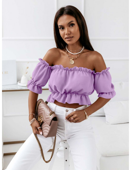 Bluzka hiszpanka z rękawkami - TERRIS - liliowa
