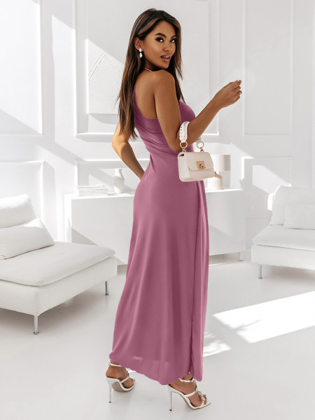 Sukienka maxi na jedno ramię BLANKA - brudny róż 2
