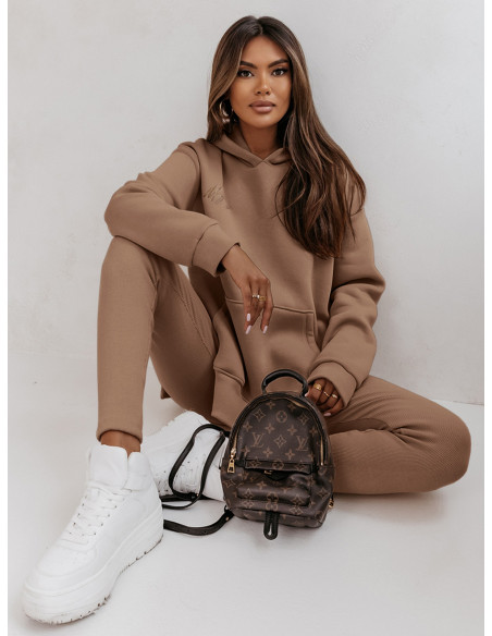 Komplet bluza dresowa legginsy prążkowane NANDO - karmelowy