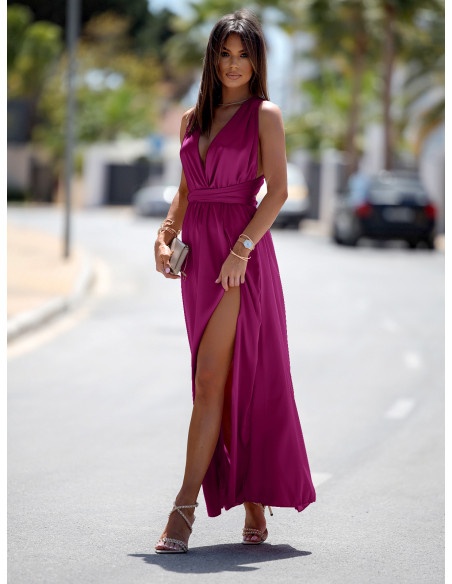 Sukienka maxi wiązana na wiele sposobów IMPERIA - fioletowa