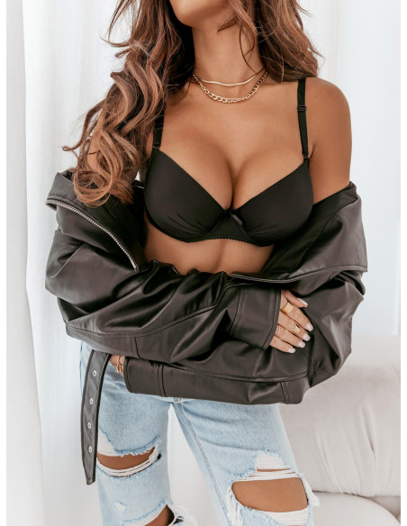 Gładki biustonosz push up INDY - czarny