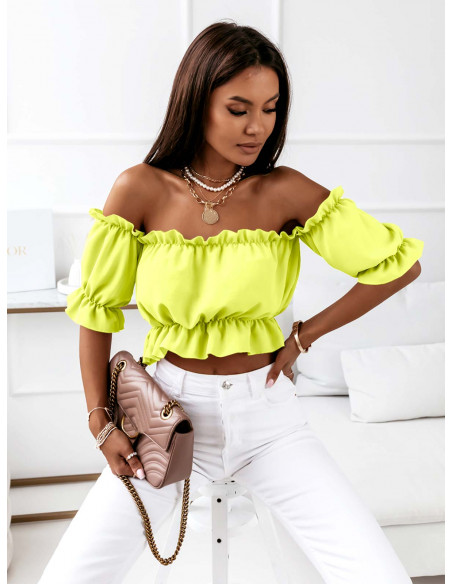 Bluzka hiszpanka z rękawkami - TERRIS - limonkowa
