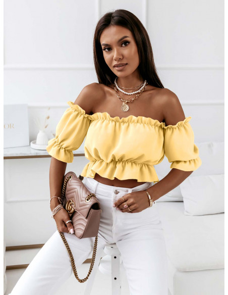 Bluzka hiszpanka z rękawkami - TERRIS - cytrynowa