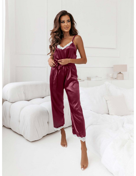 Satynowa piżama kombinezon KILIJA - bordowa